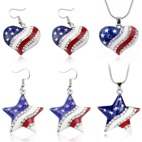 USA American Flag 4th of July Patriotic USA Flag Pendant Necklace AND earring