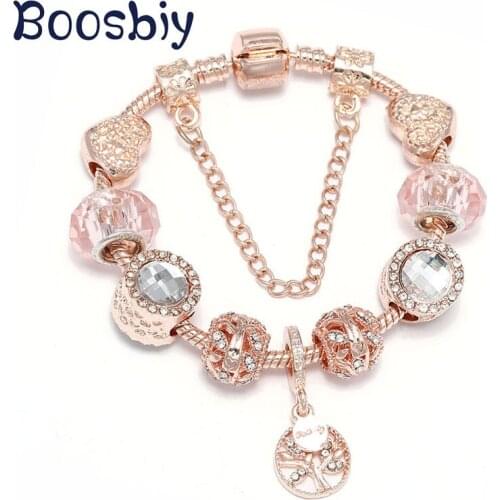 Boosbiy High Quality Crystal Family Tree & leaf Charms Beads Fit Fashion Charm Bracelet Fine Jewelry Gift For Women