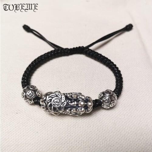 100% 999 Silver 3D Wealth Pixiu Bracelet Good Luck Beads Braided Bracelet Fengshui Lucky Pixiu Bracelet Good for Wealth