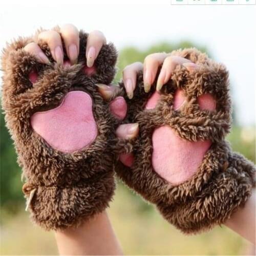 Four Colors Cat Claw Gloves Anime Cute Panda Kitten Paw Claws Half Gloves Soft Role Costume Accessories Warm Winter