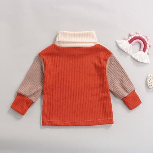 Kids Patchwork Sweater, Baby Girls High Collar Long Sleeve Knitwear Tops Pullover for Fall Winter, Beige 2021 New Fashion