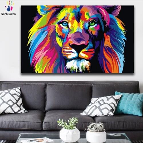 DIY colorings pictures by numbers with colors Abstract animal Lion elephant cat picture drawing painting by numbers framed Home