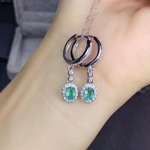 Elegant classic circle Ear buckle natural green Emer drop earrings Natural gemstone earrings 925 silver women party jewelry