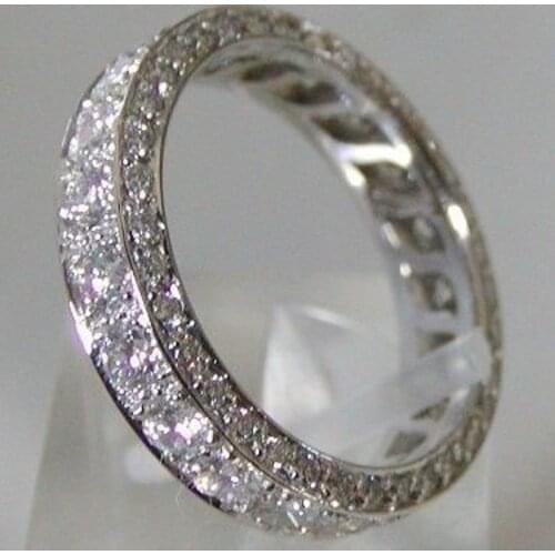 Eternity Promise Band Ring 925 sterling silver 3 Rows Pave Diamond Wedding rings for Women Men Fine gemstone Jewelry