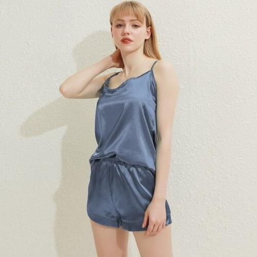 Women Pajamas Set Solid Color Two Pieces Set Sleeveless V-Neck Vest Elastic Waist Shorts Women Homewear Fashion New