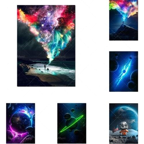 Beautiful and colorful space lightning poster, fantasy illusion poster, abstract space canvas poster wall decoration living room