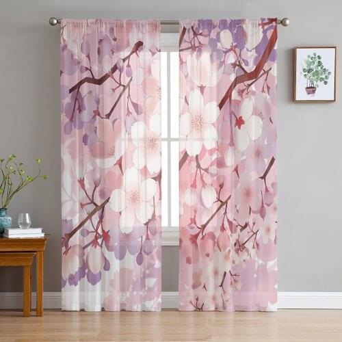 Beautiful Flowers Sheer Curtains for Living Room Bedroom Kitchen Tulle for Windows Voile Yarn Curtains for Bedroom
