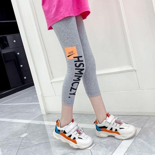 Girl Leggings Elastic Letter Pants For Girl Summer Calf Length Trousers Teenage Girls Sportswear 3-14Y Kids Calf-Length Trousers