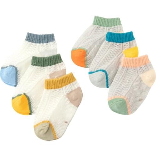 6Piece/3Pair 2021 Summer New Mesh Boy Girl Boat Thin Breathable Combed Cotton Baby Nylon Socks