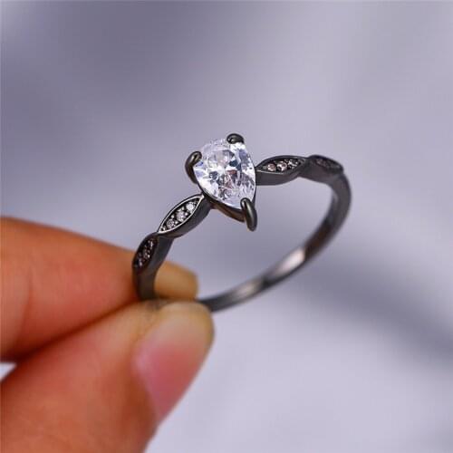 Cute Female Small Water Drop Ring Black Gold Love Engagement Ring Vintage Wedding Band Rings For Women