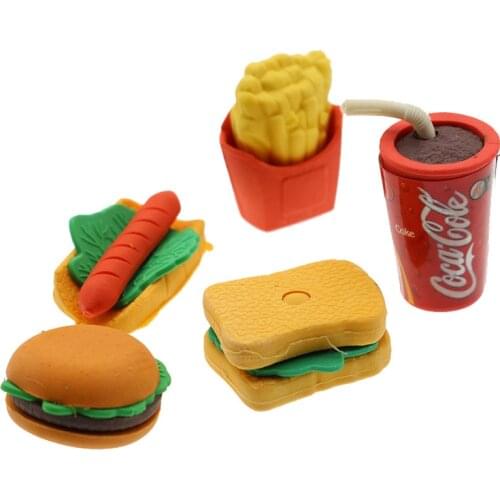 Cute Cake Hamburger Food Beverage Coke Eraser Set Stationery School Office Erasing Supplies Fruit Children Gift Wholesale