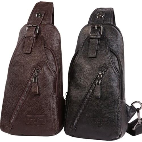 Men High Quality Genuine Leather Cowhide Fashion Chest Pack Sling Back Pack Riding Cross Body Messenger Single Shoulder Bag