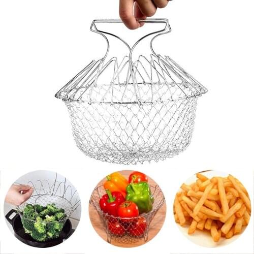 New Stainless Steel Telescopic High-quality Folding Frying Basket Filter Basket Drain Rack Fruit Basket Kitchen Tools