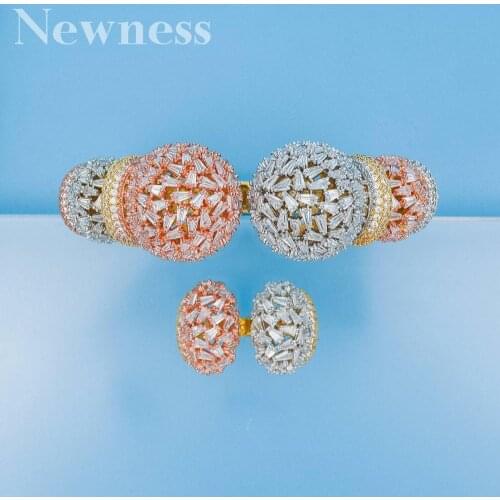 Newness luxury Unique African Bangle Ring Set Jewelry Sets For Women Wedding Cubic Zircon Crystal CZ Dubai Bridal Jewelry Set