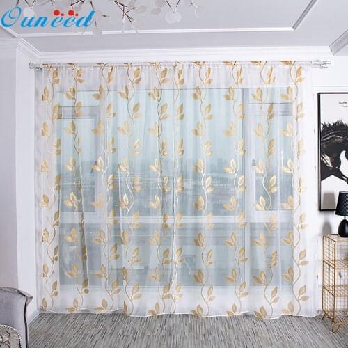 Ouneed Window Curtain & Brow Leaves floral pattern Tulle Sheer Curtain Bedroom living room Voile Drape Valance Panel Fabric 2021