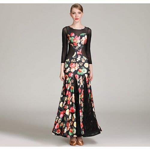 Ballroom Dance Dress Milk Silk Printed Long Sleeve Waltz Modern Tango Flamenco Standard Ballroom Dance Clothes Women