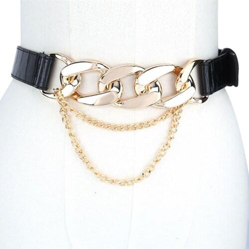 Women fashion metal waist corset Cummerbunds female Long PU leather Pin buckle waist chain belt ladies dress waistband accessory