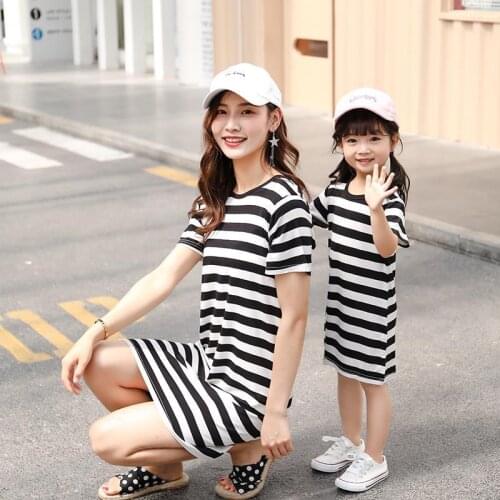 Family Matching Clothes 2021 Striped Mother Daughter Dresses Short Sleeve Girl Big Sister Mother Kids Matching Family Clothes