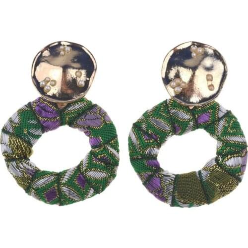 European and American new fashion exaggerated big name alloy earring for woman pattern fabric art patchwork earrings