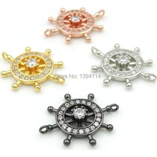 22*19*4mm Micro Pave Clear CZ Rudder Connectors Fit For Men And Women Making Bracelets Jewelry
