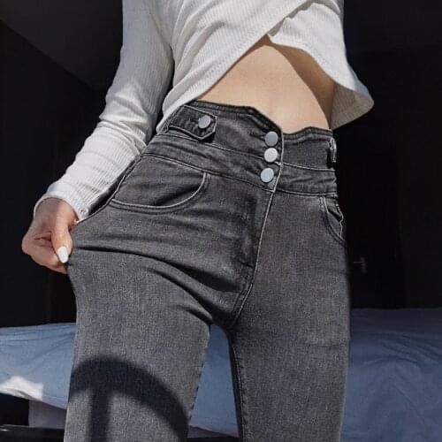 TVVOVVIN 2021 New American Style Elasticity Stretch Slim Pencil Small Foot Fashion Jeans Pants Women Denim Trousers Korean JA8T