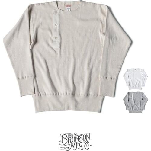 Bronson Heavyweight 14 oz. Cotton Vintage Men’s Side Closing Long Sleeve Henley T-Shirt Casual Underwear