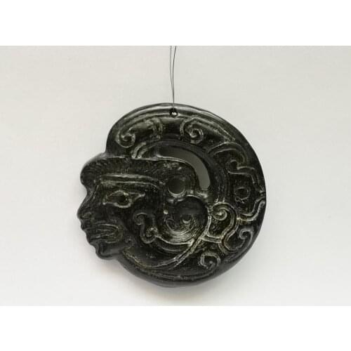 YIZHU CULTUER ART Collection Old Chinese Hongshan Culture Black Magnet Jade Carving Person Pendant