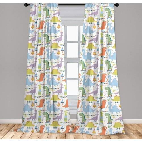 Dinosaur Party Curtain Playroom Background with Doodle Forest Comic Mascots Fun Cartoon Window Curtain Living Room Bedroom