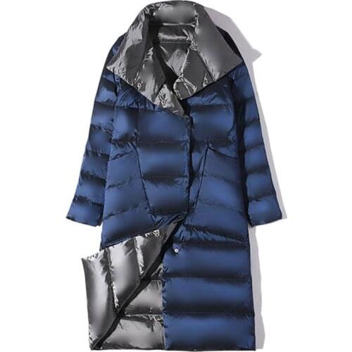 Plus Size 5XL Women Ultra Light Double Sided Down Long Jacket 90% White Duck Down Coat Double Breasted Winter Warm Parkas