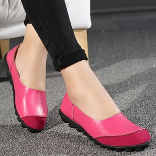 Womens Female Shoes Flats Genuine Leather Loafers Ladies Mixed Colorful Non Slip On Plus Size 35-43