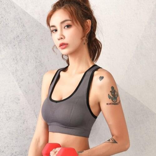 Women Sports Bra Yoga Gray Hollow Out Breathable Gym Fitness Shockproof Underwear Running Push Up Exercise Bra Top