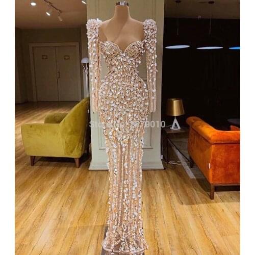 2020 Haute Couture Sweetheart Mermaid Evening Dress Floor-Length Beaded Sequins Celebrity Dress Robe De Soiree Aibye Dubai