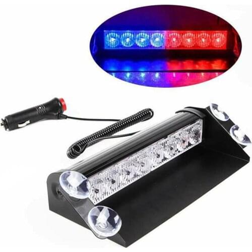 12V 8 LED Universal Car Emergency Flasher Light Dash Strobe Warning Auto Cuction Cup Lamp Red Blue Color