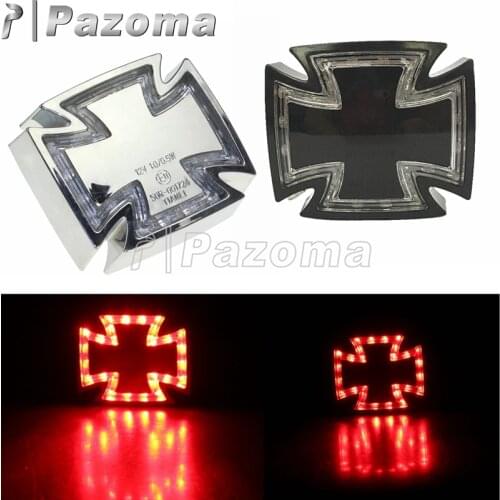 12V Custom LED Cross Tail Light Universal Motorcycle Rear Brake Stop Running Lamp License Plate Light For Harley BMW Cafe Racer