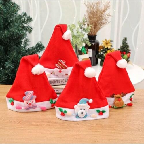 2021 Lucky Plush Christmas red Hat Santa Claus Snowman Elk Festive Party Supplies Children Cap New Year Gifts Decor 1Pcs