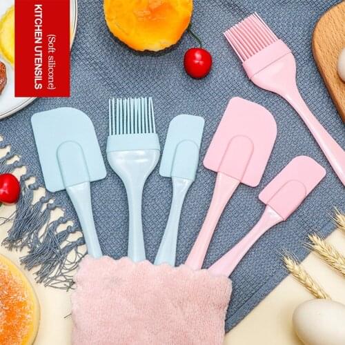 3Pcs/Set Multi Purpose Kitchen Utensils Cooking Supplies Blue/Pink Cake Spatula Baking Tools Silicone Non-stick Bread Tools