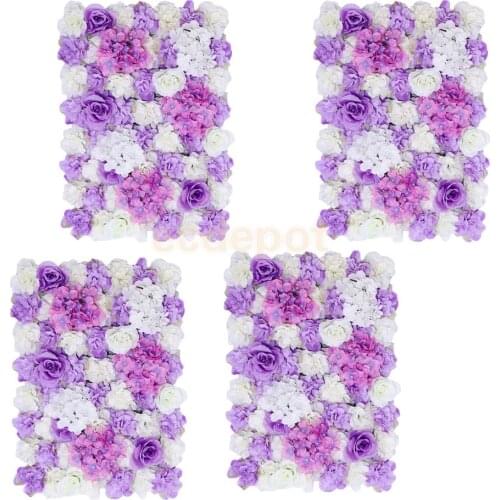 4 Pieces Artificial Flower Wall Panel Wedding Venue Flower Decor Purple