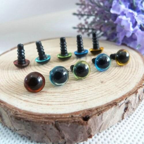 40pcs/lot 8mm round shape plastic clear safety toy eyes + hard washer green/yellow/red/blue/light blue color option