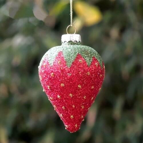 6*8cm Strawberry Shaped Glass Pendant Home Decorative Hand Painting Christmas Tree Hanging Ornaments
