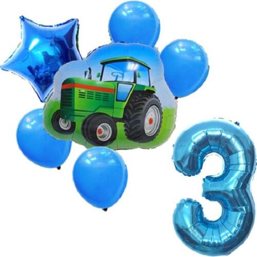 7pcs Cartoon Car Ballons Truck Train Foil Balloon Children 1 2 3th Number Gifts Birthday Party Decorations Kids Toy Balloons