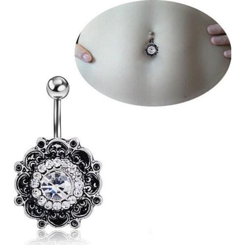 Black Crystal Flower Belly Button Navel Ring Dangle 1Piece Hot Selling New Belly Button Rings Bar Body Piercing