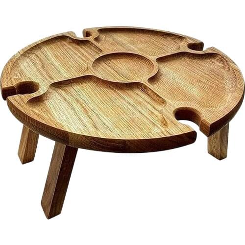 Wooden Picnic Table 2 In 1 for Hiking Party Camping Garden Round Desktop