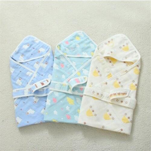 Baby Blanket Infant Muslin Cotton Breathable Envelop Swaddle Wrap Blankets For Newborn Baby Hooded Sleepsack Blankets Sleeping B