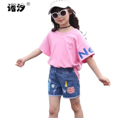 Girls t shirt 4-13T children pure cotton clothes summer plush size clothes for girls outwear kids clothing shirt solid t shirt
