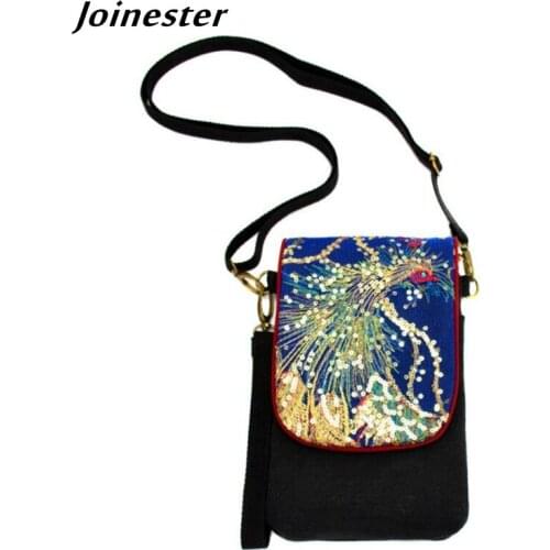 Ethnic Sequins Canvas Crossbody Bags bolsa feminina Cellphone Bags for Women Female Wallet Embroidered Clutches and Purses