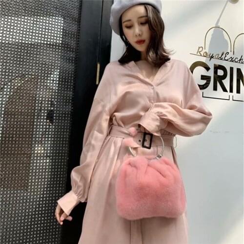 IANLAN Cute Lady Ring Style Handle Handbags Womens Full-pelt Mink Fur Clutch Bags / Shoulder Bags IL00536