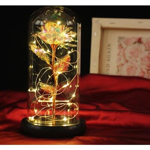 Imitation gold rose glass cover luminous Valentines Day Mothers Day holiday gift handicraft display home decor