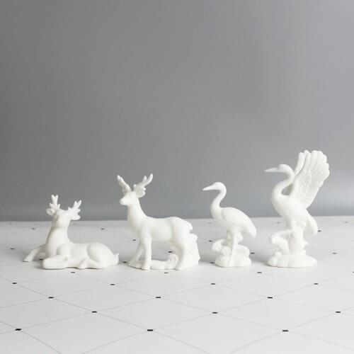 Chinese Handmade White Jade Porcelain Crane Figurines Ceramic Table Decoration Lamb Fat Jade Deer Home Decoration Crafts