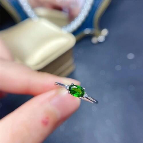 925 silver diopside ring natural chrome 4*6mm natural chrome diopside free jewelry box birthday gift for girl