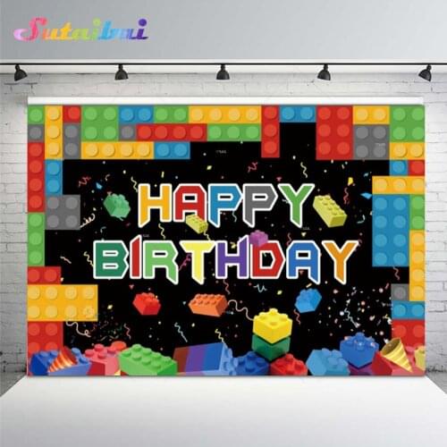Colorful Building Blocks Kids Baby Child Birthday Decoration Photography Backdrop Photographic Backgrounds for Photo Studio